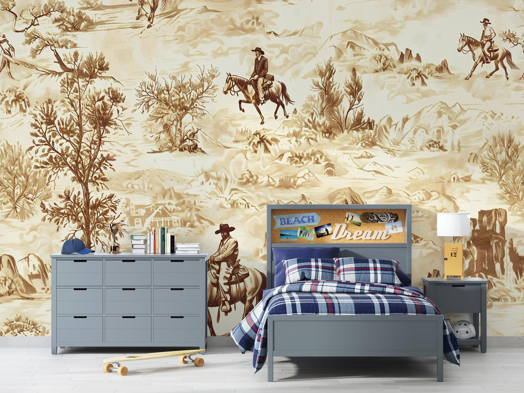3D Vintage Cowboy Western Wallpaper Mural | Rustic Wild West Wall Decor | Stylish Bold Statement Wall Art for Bedroom Living Room Kids Room