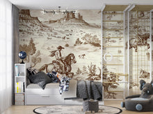 Load image into Gallery viewer, 3D Vintage Cowboy Western Wallpaper Mural | Rustic Wild West Wall Decor | Stylish Bold Statement Wall Art for Bedroom Kids Room Living Room