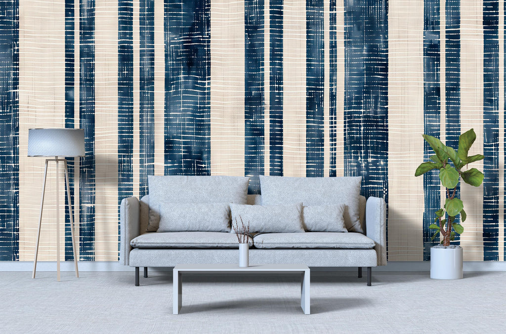 Modern Navy Stripe Wallpaper Mural | Bold Abstract Wall Decor | Stylish Contemporary Statement Wall Art for Living Room Bedroom Office