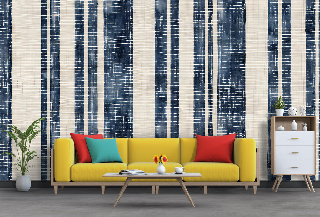 Modern Navy Stripe Wallpaper Mural | Bold Abstract Wall Decor | Stylish Contemporary Statement Wall Art for Living Room Bedroom Office