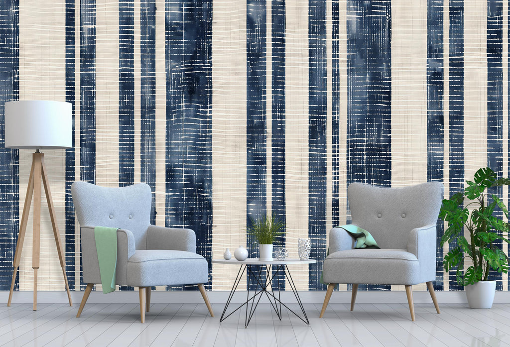 Modern Navy Stripe Wallpaper Mural | Bold Abstract Wall Decor | Stylish Contemporary Statement Wall Art for Living Room Bedroom Office