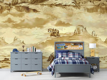 Load image into Gallery viewer, 3D Vintage Cowboy Western Wallpaper Mural | Rustic Sepia Wild West Wall Decor | Stylish Bold Statement Wall Art for Bedroom Living Room