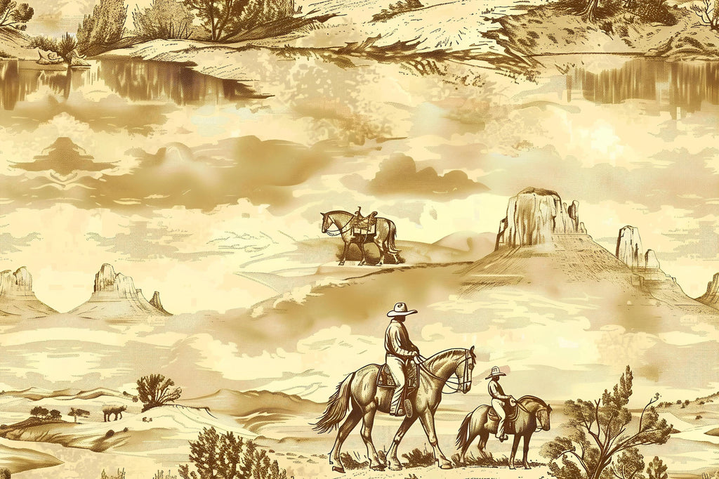 3D Vintage Cowboy Western Wallpaper Mural | Rustic Sepia Wild West Wall Decor | Stylish Bold Statement Wall Art for Bedroom Living Room