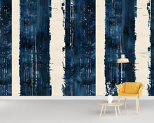 Load image into Gallery viewer, Modern Navy Abstract Stripe Wallpaper Mural | Bold Blue &amp; Beige Wall Decor | Stylish Contemporary Statement Wall Art for Living Room Bedroom