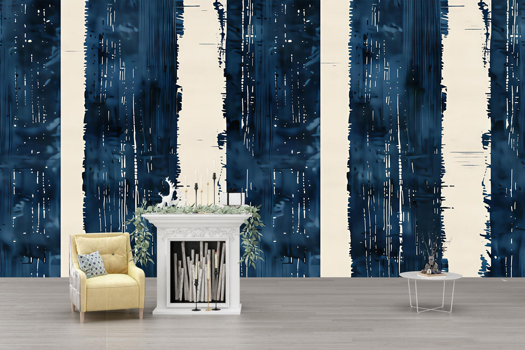 Modern Navy Abstract Stripe Wallpaper Mural | Bold Blue & Beige Wall Decor | Stylish Contemporary Statement Wall Art for Living Room Bedroom