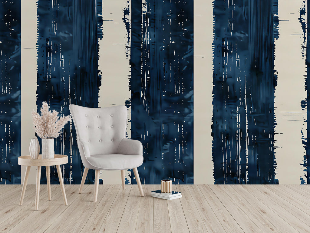 Modern Navy Abstract Stripe Wallpaper Mural | Bold Blue & Beige Wall Decor | Stylish Contemporary Statement Wall Art for Living Room Bedroom