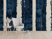 Load image into Gallery viewer, Modern Navy Abstract Stripe Wallpaper Mural | Bold Blue &amp; Beige Wall Decor | Stylish Contemporary Statement Wall Art for Living Room Bedroom