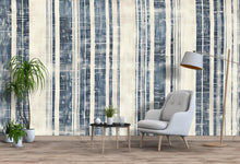 Load image into Gallery viewer, Modern Navy Textured Stripe Wallpaper Mural | Blue &amp; Beige Linen Inspired Wall Decor | Stylish Bold Statement Wall Art for Living Room