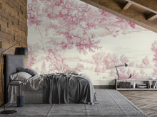 Load image into Gallery viewer, Romantic Pink Toile Wallpaper Mural | French Country Scenic Wall Art | Elegant Vintage Pastoral Style Wall Decor | Stylish Statement Gift