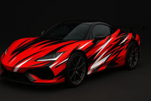 Load image into Gallery viewer, Red Velocity Supercar Wrap | Red Black White Racing Vinyl | Custom Sports Car Design | Gift For Car Lovers | Exotic Vehicle Wrap Wallpaper