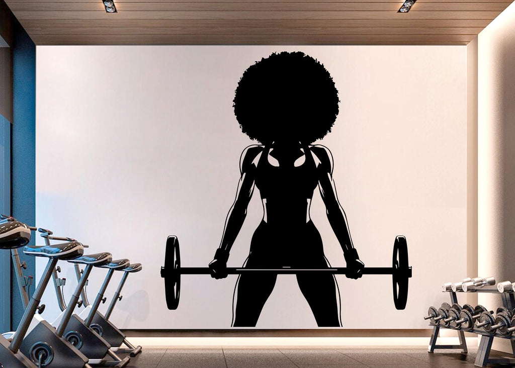 Gym Wall Decal Afro Girl Power fitness Quote Decor Workout Art Vinyl Gym Wall Stickers Bedroom Gym Workout Girl Motivation Crossfit 918RS