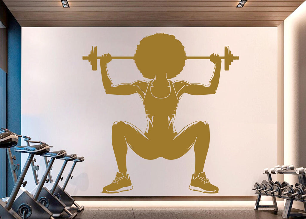 Gym Wall Decal Afro Girl Power fitness Quote Decor Workout Art Vinyl Gym Wall Stickers Bedroom Gym Workout Girl Motivation Crossfit 919RS