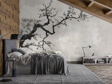 Load image into Gallery viewer, Japanese Cherry Blossom Tree Branch Wallpaper Mural – Minimalist Zen Style Wall Decor, Modern Neutral Aesthetic, Stylish Gift, Peel &amp; Stick