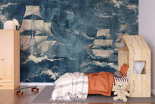 Load image into Gallery viewer, Nautical Tall Ship Wallpaper Mural – Vintage Sailing Ocean Scene Wall Decor, Bold Navy Blue Adventure Theme, Stylish Gift, Peel &amp; Stick Wall