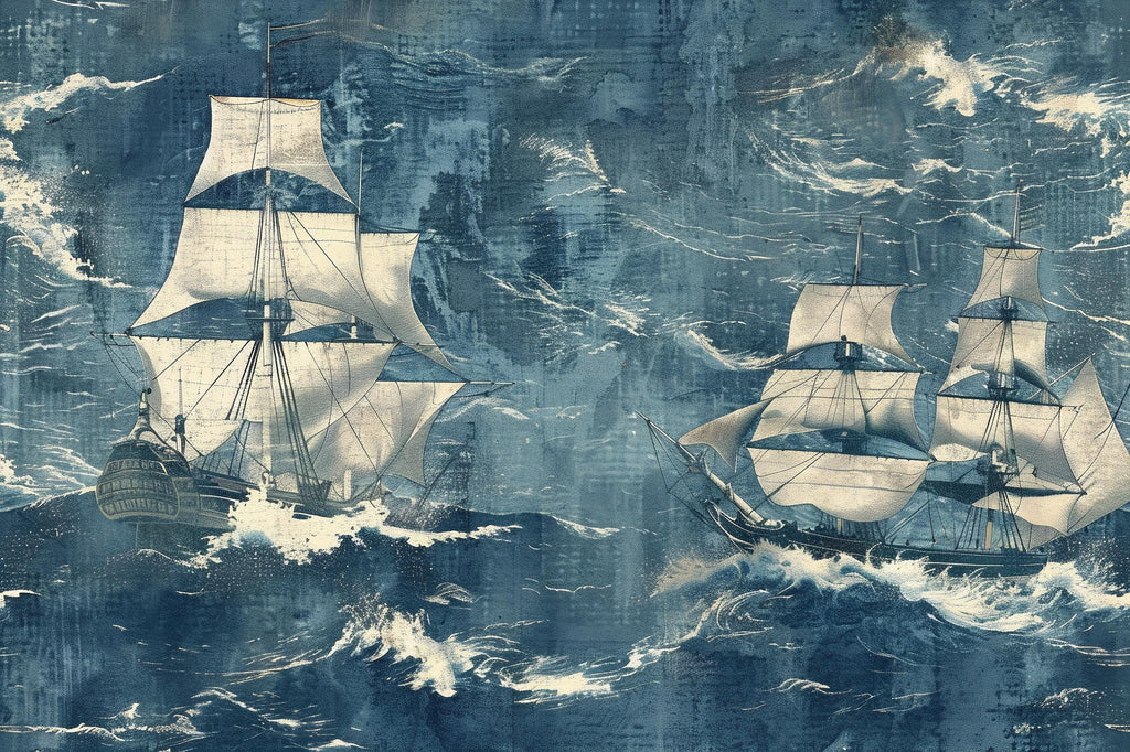 Nautical Tall Ship Wallpaper Mural – Vintage Sailing Ocean Scene Wall Decor, Bold Navy Blue Adventure Theme, Stylish Gift, Peel & Stick Wall