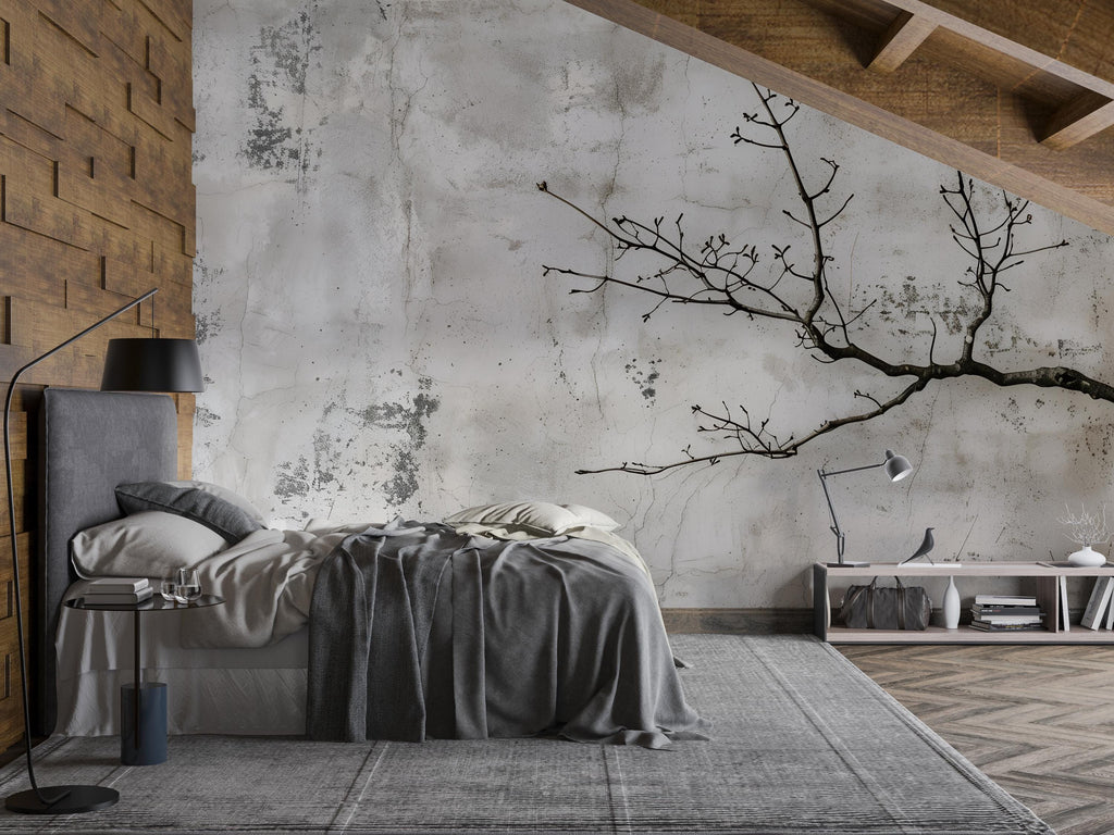 Minimalist Tree Branch Wallpaper Mural – Modern Wabi-Sabi Textured Wall Decor, Japanese Zen Style, Stylish Bold Room Accent, Unique Gift
