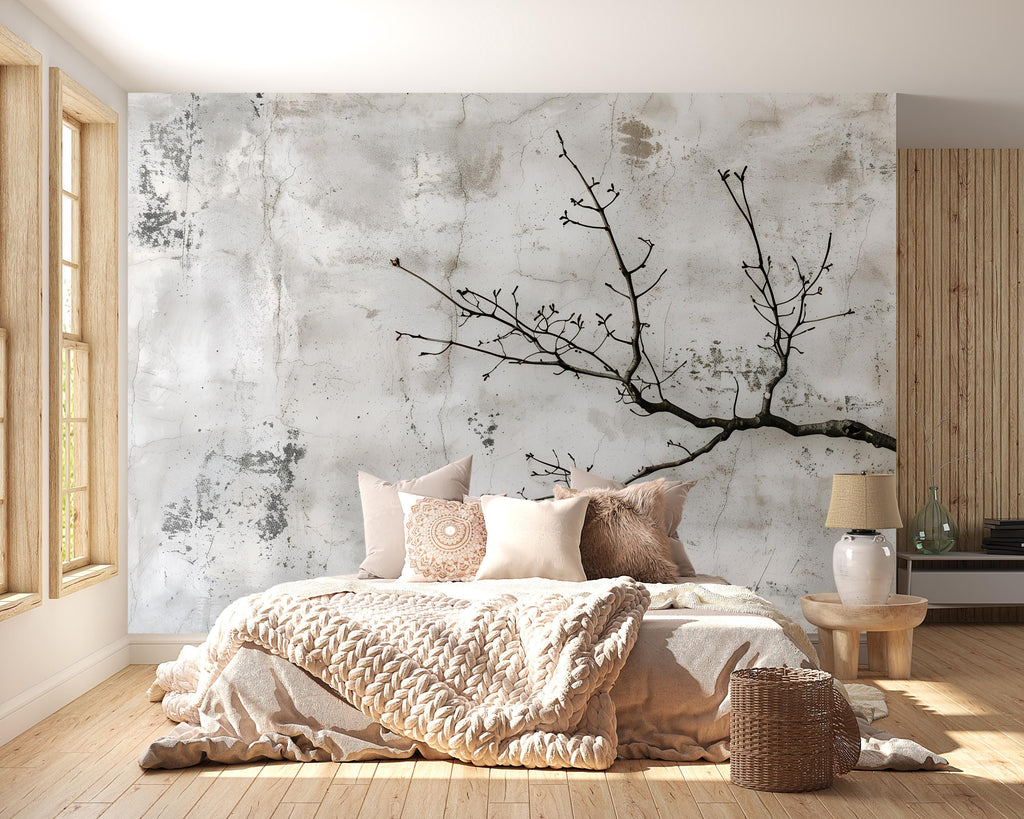 Minimalist Tree Branch Wallpaper Mural – Modern Wabi-Sabi Textured Wall Decor, Japanese Zen Style, Stylish Bold Room Accent, Unique Gift