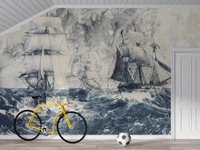 Load image into Gallery viewer, Nautical Sailing Ship Wallpaper, Vintage Ocean Wall Mural, Maritime Sea Decor, Bold Coastal Wall Art, Stylish Boys Room Wallpaper Gift Idea