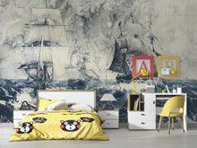 Load image into Gallery viewer, Nautical Sailing Ship Wallpaper, Vintage Ocean Wall Mural, Maritime Sea Decor, Bold Coastal Wall Art, Stylish Boys Room Wallpaper Gift Idea