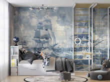 Load image into Gallery viewer, Vintage Sailing Ship Wallpaper, Nautical Ocean Wall Mural, Maritime Sea Decor for Boys Room, Bold Coastal Wall Art, Stylish Gift Wallpaper