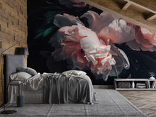 Load image into Gallery viewer, Dark Floral Wallpaper Mural, Oversized Peony Wall Art, Bold Romantic Flower Wall Decor, Stylish Modern Wallpaper for Bedroom or Living Room