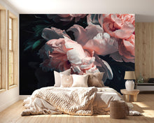 Load image into Gallery viewer, Dark Floral Wallpaper Mural, Oversized Peony Wall Art, Bold Romantic Flower Wall Decor, Stylish Modern Wallpaper for Bedroom or Living Room