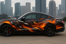 Load image into Gallery viewer, Fire Flames Car Wrap For Mustang | Custom Hot Rod Vinyl | Realistic Burn Design Wrap | Gift For Car Lovers | Street Racing Style Vehicle
