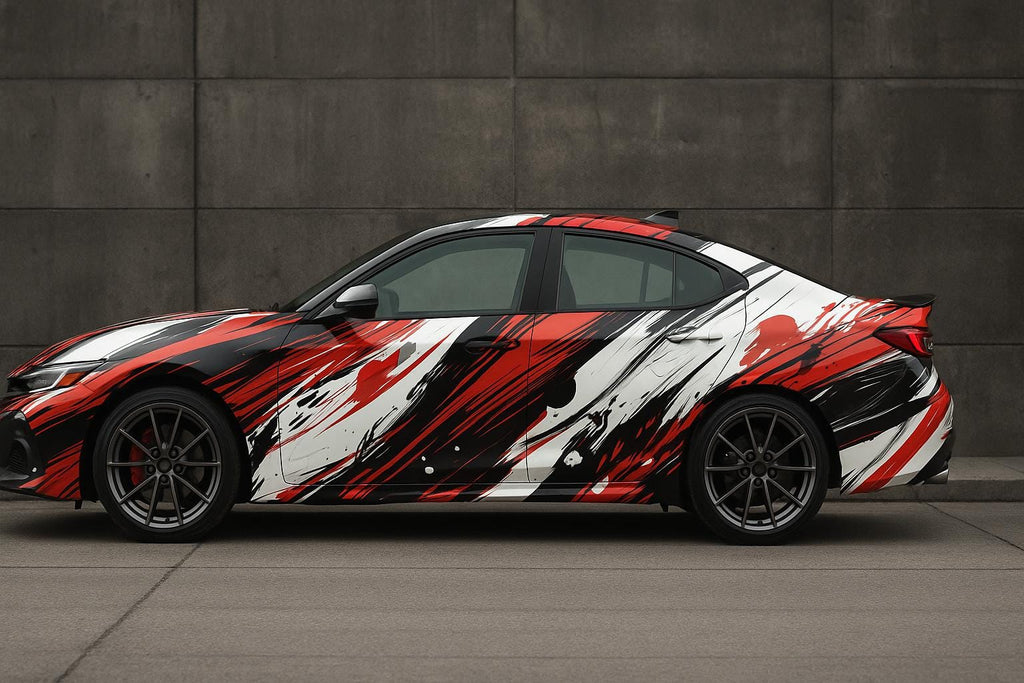 Red Black White Brush Car Wrap | Custom Racing Vinyl For Civic & JDM Cars | Drift Style Street Wrap | Gift For Car Lovers