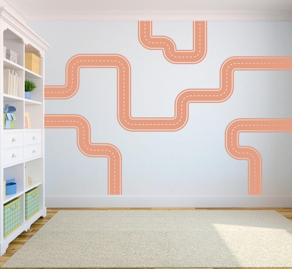 Road wind Wall Decal Highway Vinyl Sticker Track Route Wall Decor Kids Playroom Boys Room Wall Art Automotive Bedroom Mural Sticker 138DE