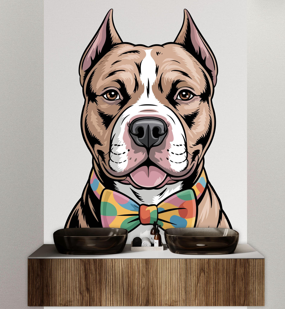 Pitbull with Bow Dog wall decal Dog decor Dog kids Dog wall art Decal Dog Lover Animals Dog Wall Bathroom Wall Decals Stickers Vinyl 139DE