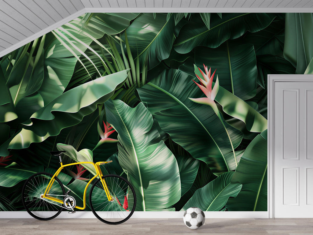 Tropical Leaf Wallpaper Mural – Jungle Banana Leaf Wall Decor for Bedroom or Living Room – Modern Bold Accent Wall Art – Removable Stylish