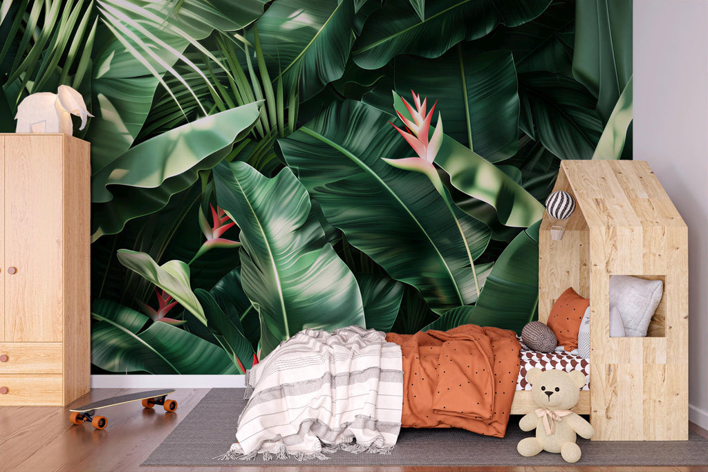 Tropical Leaf Wallpaper Mural – Jungle Banana Leaf Wall Decor for Bedroom or Living Room – Modern Bold Accent Wall Art – Removable Stylish
