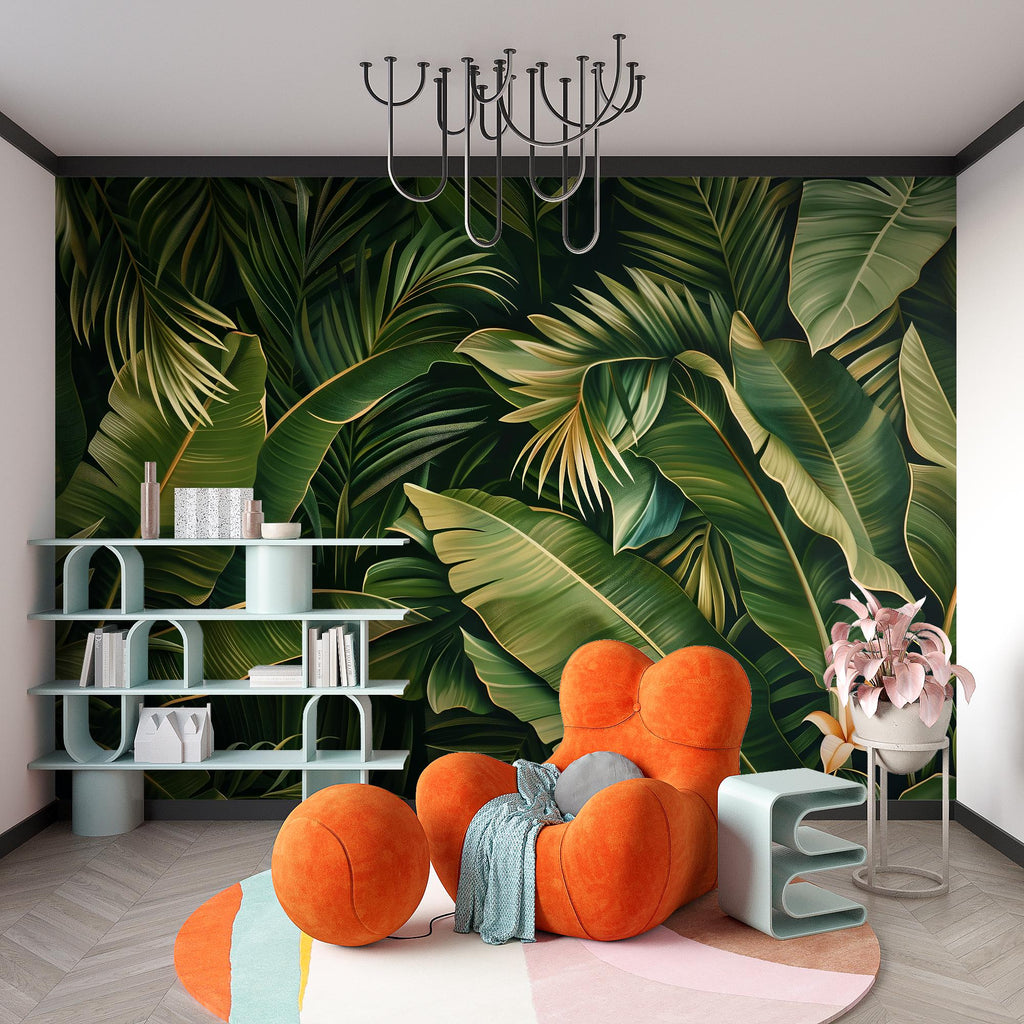 Tropical Banana Leaf Wallpaper Mural – Bold Jungle Wall Decor for Kids Room, Nursery or Living Room – Modern Peel and Stick Removable