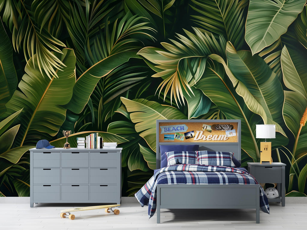 Tropical Banana Leaf Wallpaper Mural – Bold Jungle Wall Decor for Kids Room, Nursery or Living Room – Modern Peel and Stick Removable