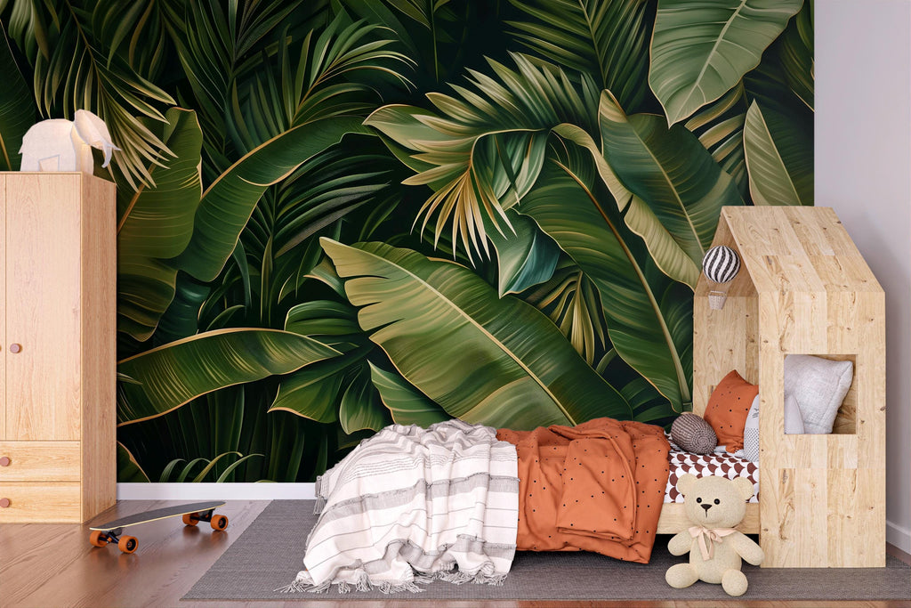 Tropical Banana Leaf Wallpaper Mural – Bold Jungle Wall Decor for Kids Room, Nursery or Living Room – Modern Peel and Stick Removable