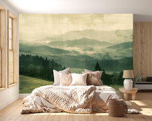 Load image into Gallery viewer, Misty Forest Mountain Wallpaper Mural – Scenic Green Landscape Wall Decor for Bedroom, Living Room or Office – Modern Bold Accent Wall
