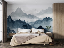 Load image into Gallery viewer, Blue Mountain Wallpaper Mural – Watercolor Misty Landscape Wall Decor for Bedroom, Living Room or Office – Modern Bold Accent Wall