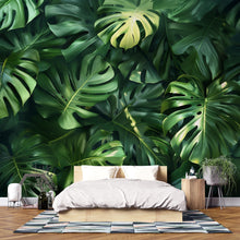 Load image into Gallery viewer, Tropical Monstera Leaf Wallpaper Mural – Bold Green Jungle Wall Decor for Bedroom, Living Room or Office – Modern Stylish Accent Wall