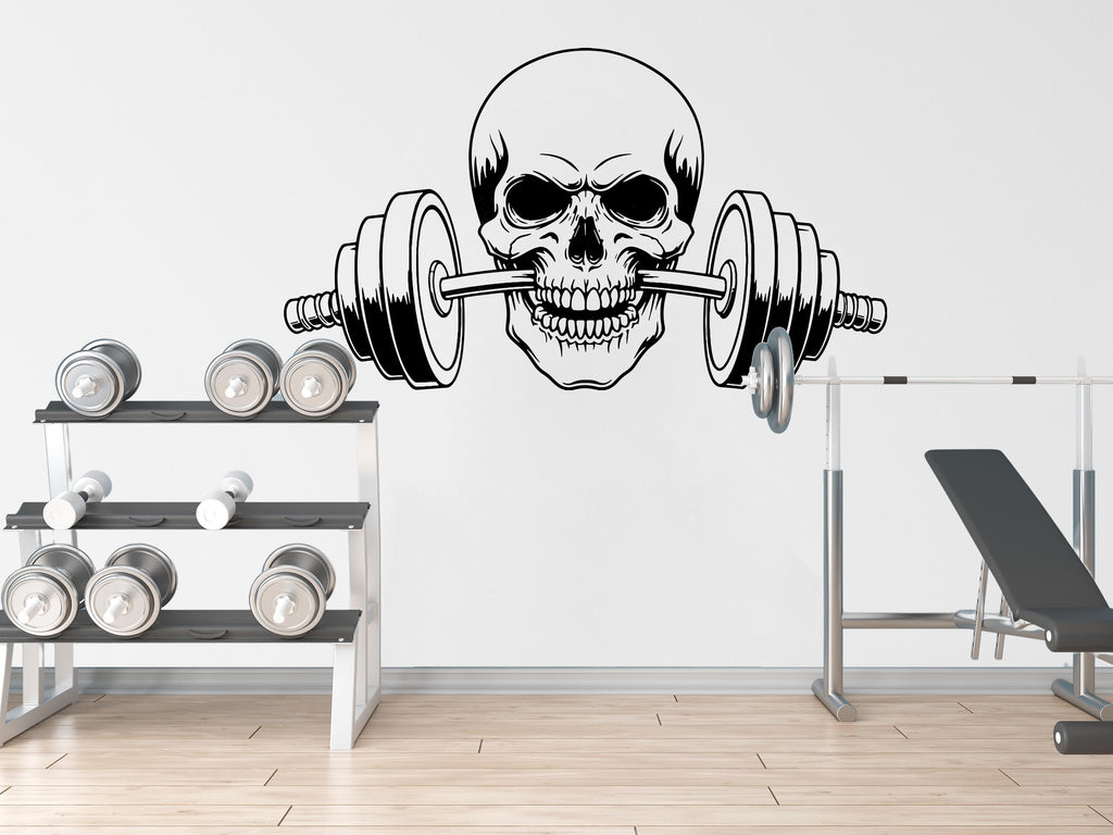 Skull Gym Wall Decal Skull fitness Skull Decor Workout Art Vinyl Gym Wall Stickers Bedroom Gym Workout Skull Motivation 147DE