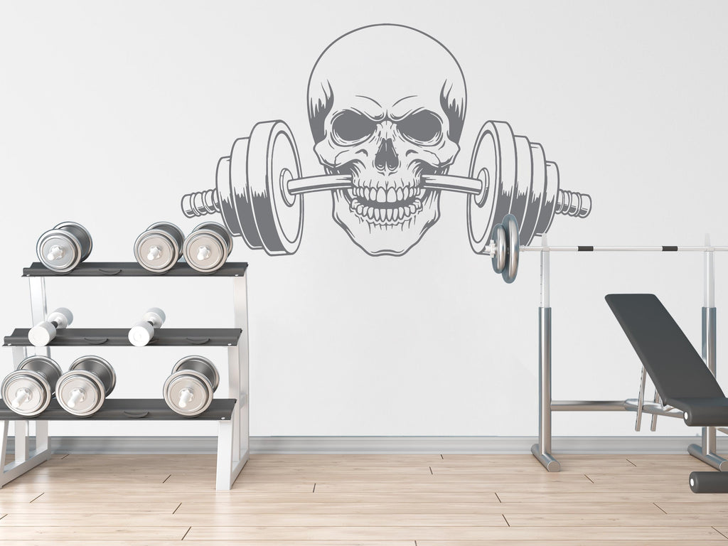 Skull Gym Wall Decal Skull fitness Skull Decor Workout Art Vinyl Gym Wall Stickers Bedroom Gym Workout Skull Motivation 147DE