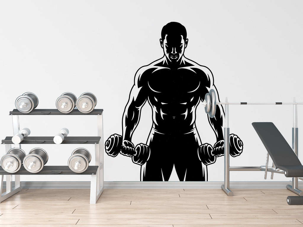 Men Gym Wall Decal Bodybuilder fitness Decor Workout Art Vinyl Gym Wall Stickers Bedroom Gym Workout Skull Motivation 148DE
