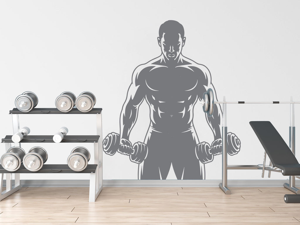 Men Gym Wall Decal Bodybuilder fitness Decor Workout Art Vinyl Gym Wall Stickers Bedroom Gym Workout Skull Motivation 148DE