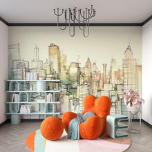Load image into Gallery viewer, Sketch City Skyline Wallpaper Mural – Hand Drawn Urban Wall Decor for Kids Room, Bedroom or Office – Modern Bold Accent Removable Stylish