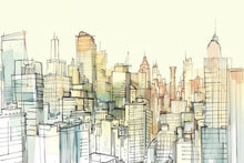 Load image into Gallery viewer, Sketch City Skyline Wallpaper Mural – Hand Drawn Urban Wall Decor for Kids Room, Bedroom or Office – Modern Bold Accent Removable Stylish