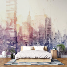 Load image into Gallery viewer, Watercolor City Skyline Wallpaper Mural – Urban Skyline Wall Decor for Bedroom, Living Room or Office – Modern Bold Accent Removable Stylish