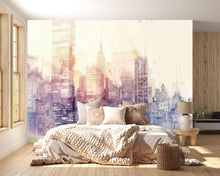 Load image into Gallery viewer, Watercolor City Skyline Wallpaper Mural – Urban Skyline Wall Decor for Bedroom, Living Room or Office – Modern Bold Accent Removable Stylish