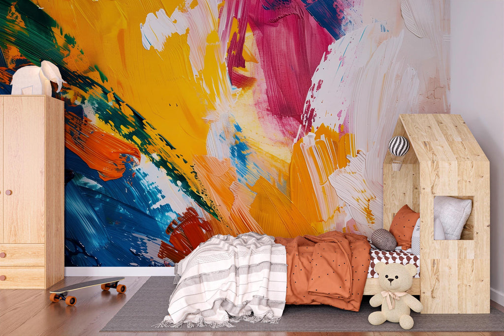Abstract Colorful Paint Stroke Wallpaper Mural – Modern Artistic Wall Decor for Bedroom, Living Room or Kids Room – Bold Accent Removable