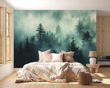 Load image into Gallery viewer, Dark Misty Pine Forest Wallpaper Mural – Moody Woodland Wall Decor for Bedroom, Living Room or Office – Modern Bold Accent Removable