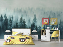 Load image into Gallery viewer, Light Misty Pine Forest Wallpaper Mural – Foggy Woodland Wall Decor for Bedroom, Living Room or Kids Room – Modern Bold Accent Removable