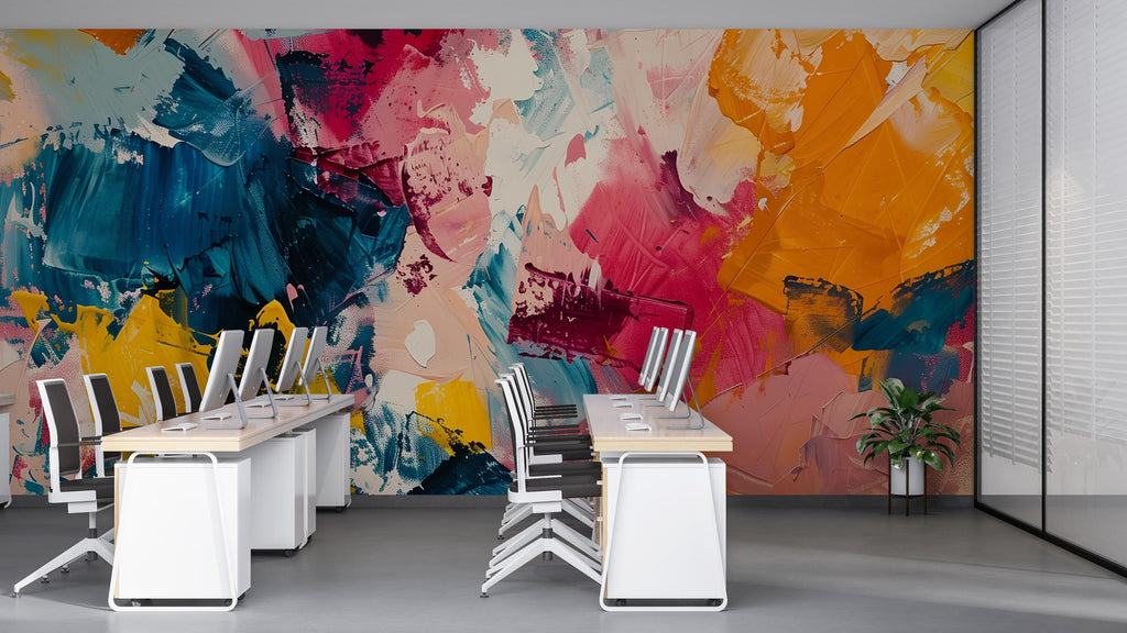 Abstract Colorful Paint Wallpaper Mural – Modern Artistic Wall Decor for Office, Living Room or Bedroom – Bold Accent Removable Stylish